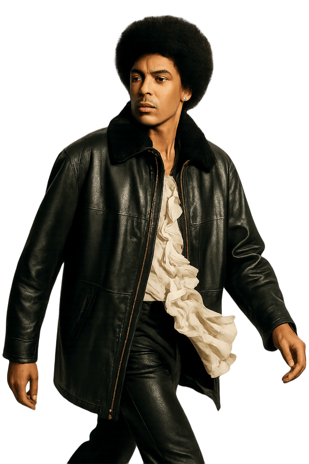 80s Black Leather Biker Jacket - Model