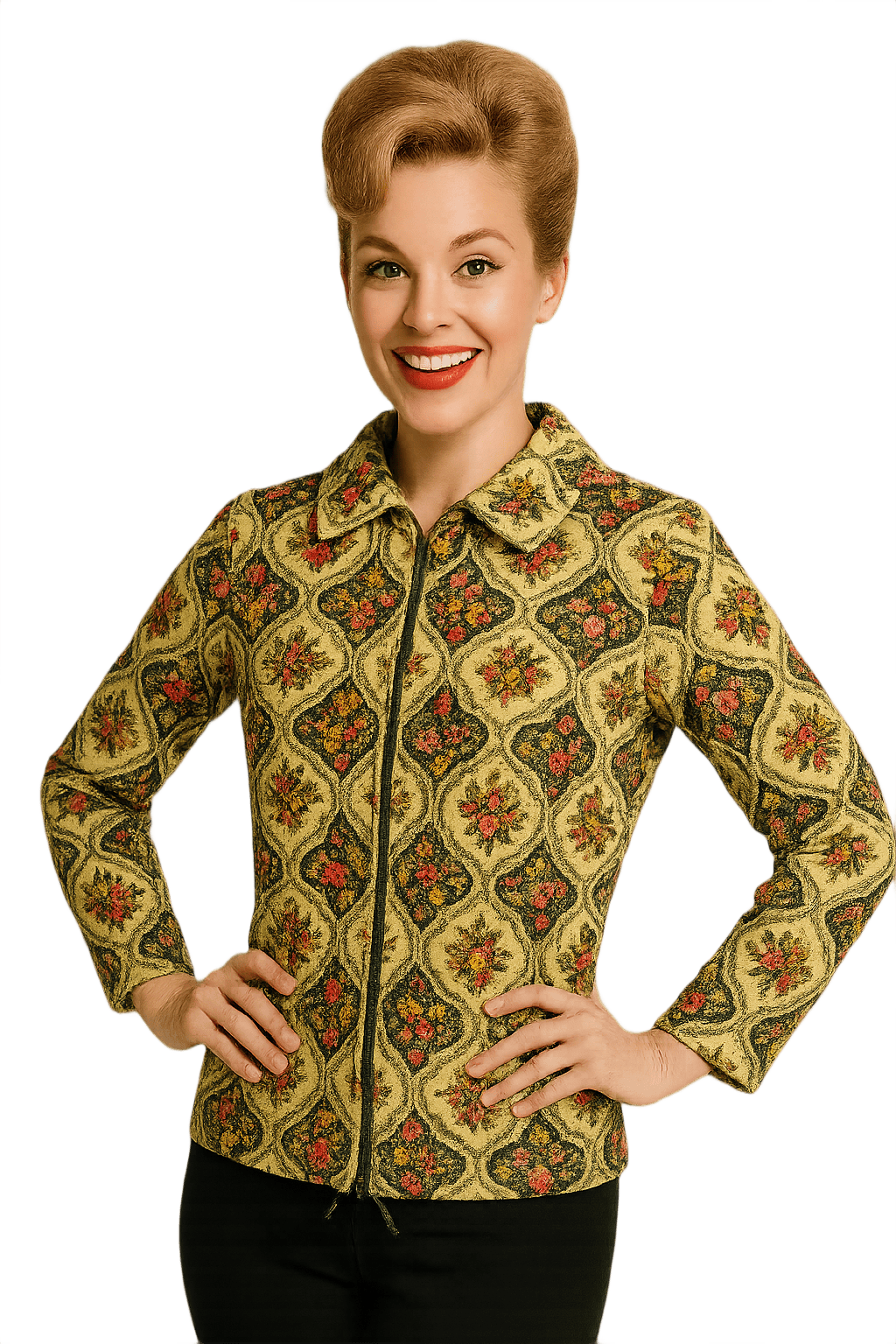 60s Floral Print Women's Jacket - Model