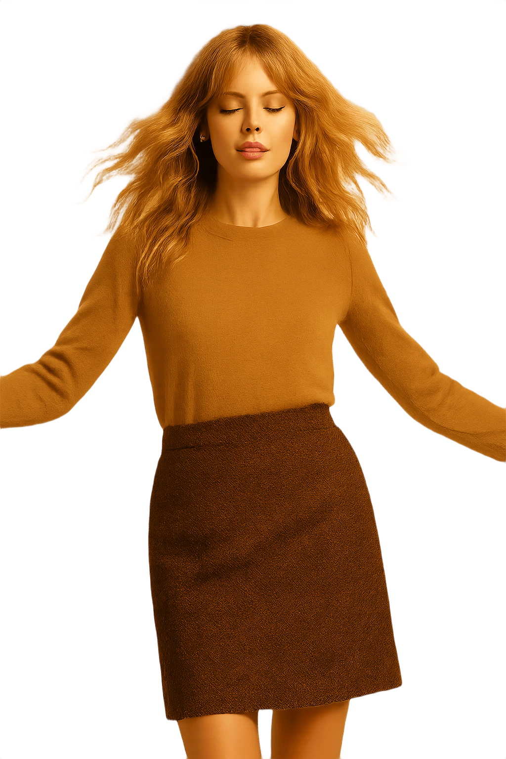 70s High-Waisted Tweed Skirt - Model