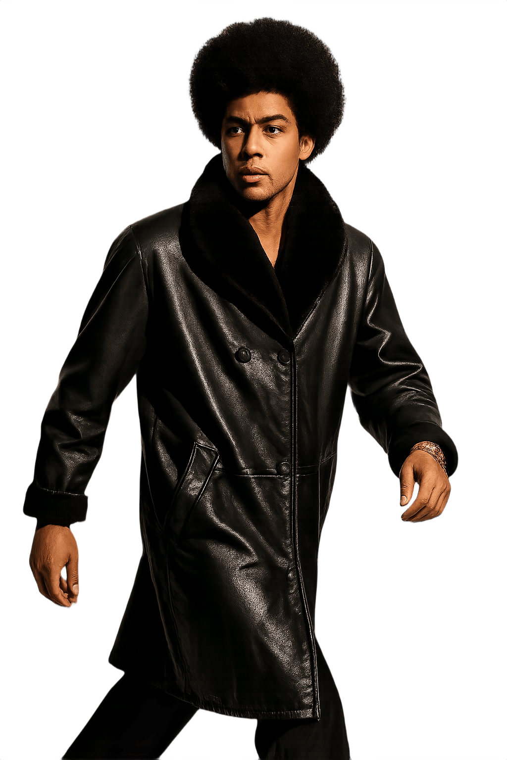 80s Black Leather Coat with Faux - Model