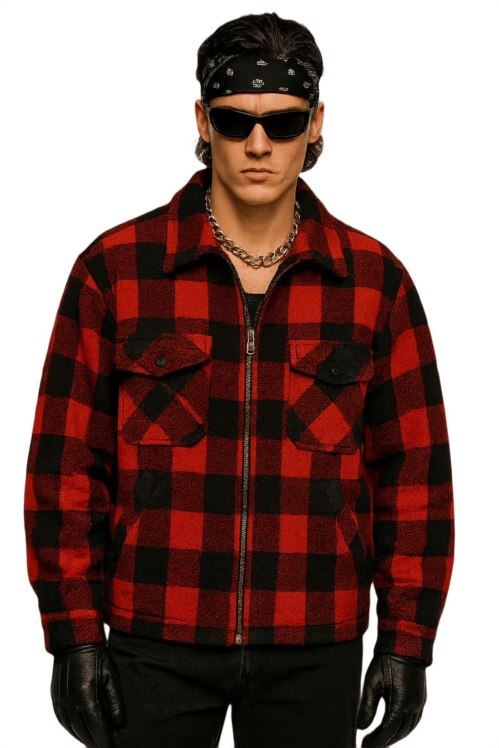 80s Unisex Plaid Jacket - Red & - Model