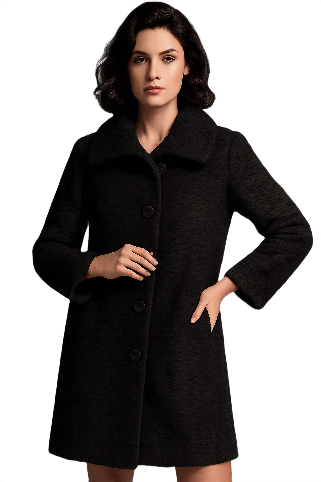 Elegant Textured Fabric Coat - Model