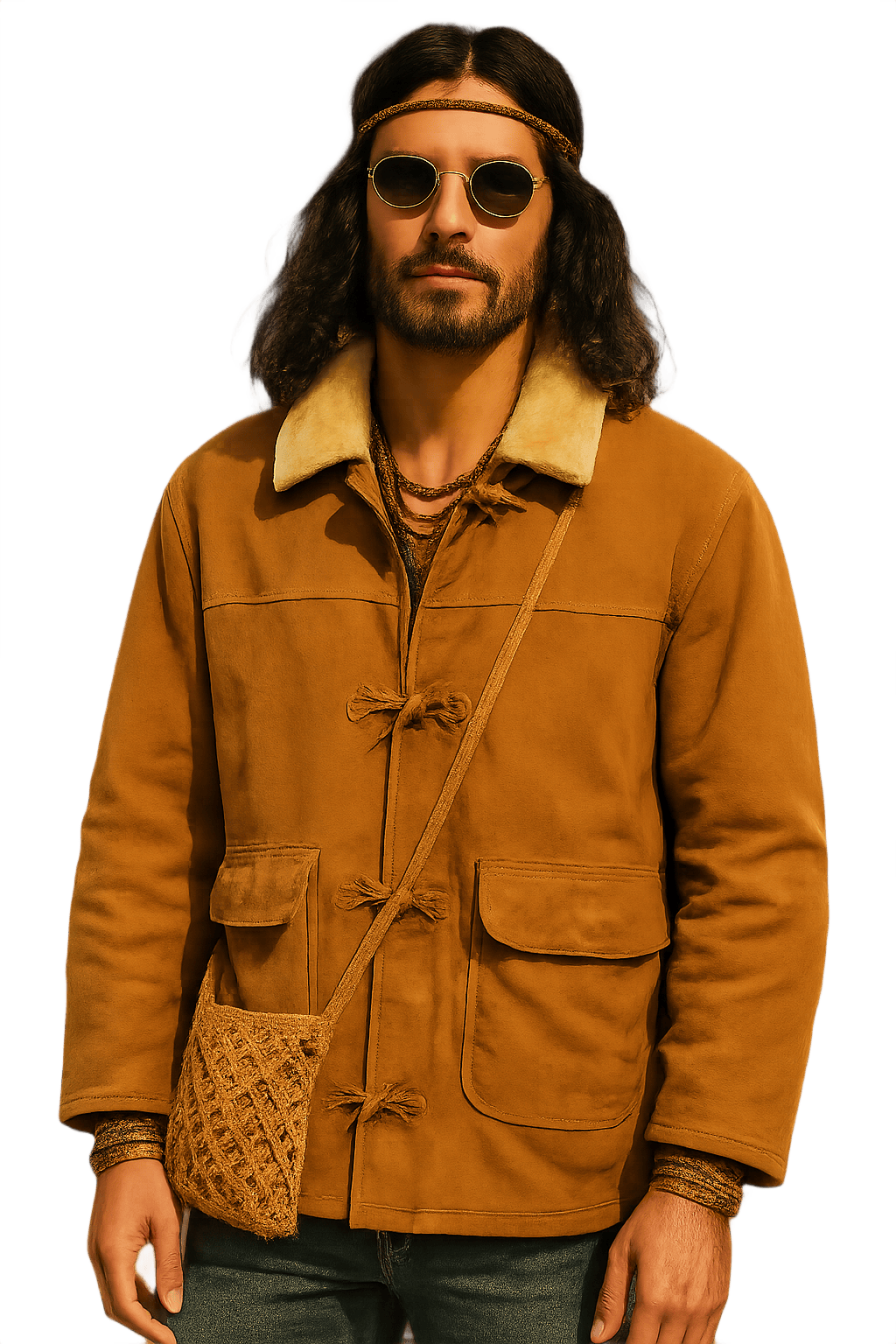 70s Men's Suede Jacket with Shearling Collar - Model