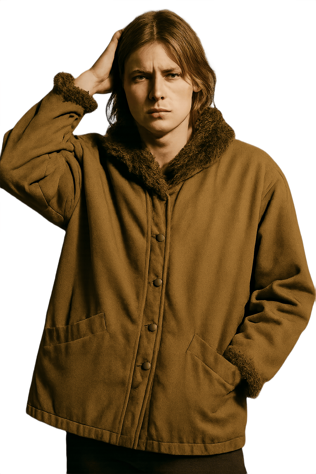 70s Unisex Jacket with Faux Fur Collar - Model