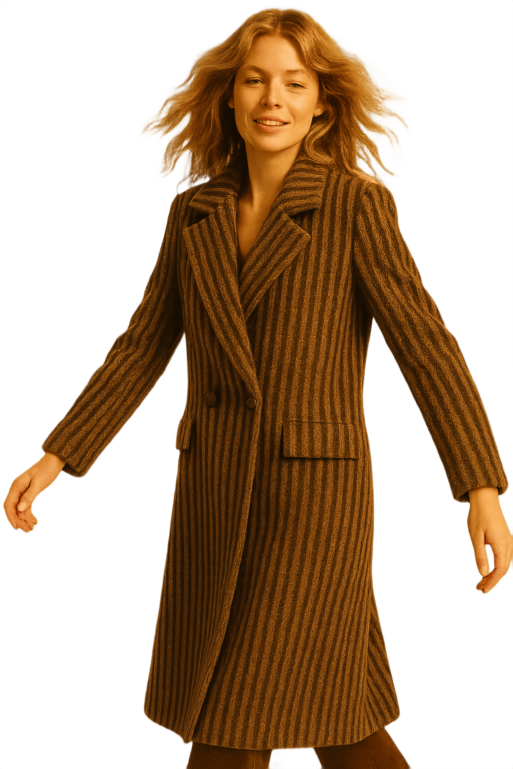 70s Stylish Brown Double-Breasted Coat - Model