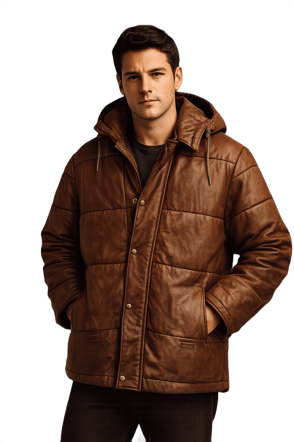 70s Quilted Brown Leather Jacket - Model