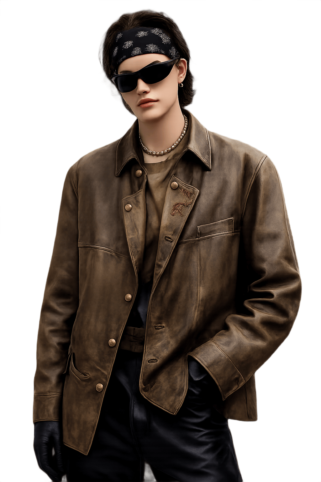 Vintage Distressed Leather Jacket - Unisex Biker - Model