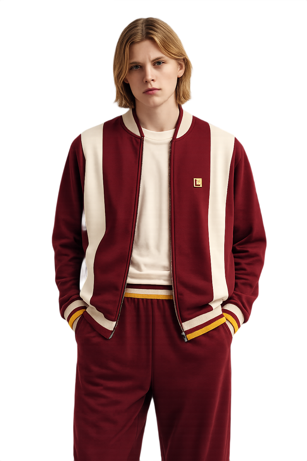 Hip-Hop Athletic Suit in Burgundy  - Model