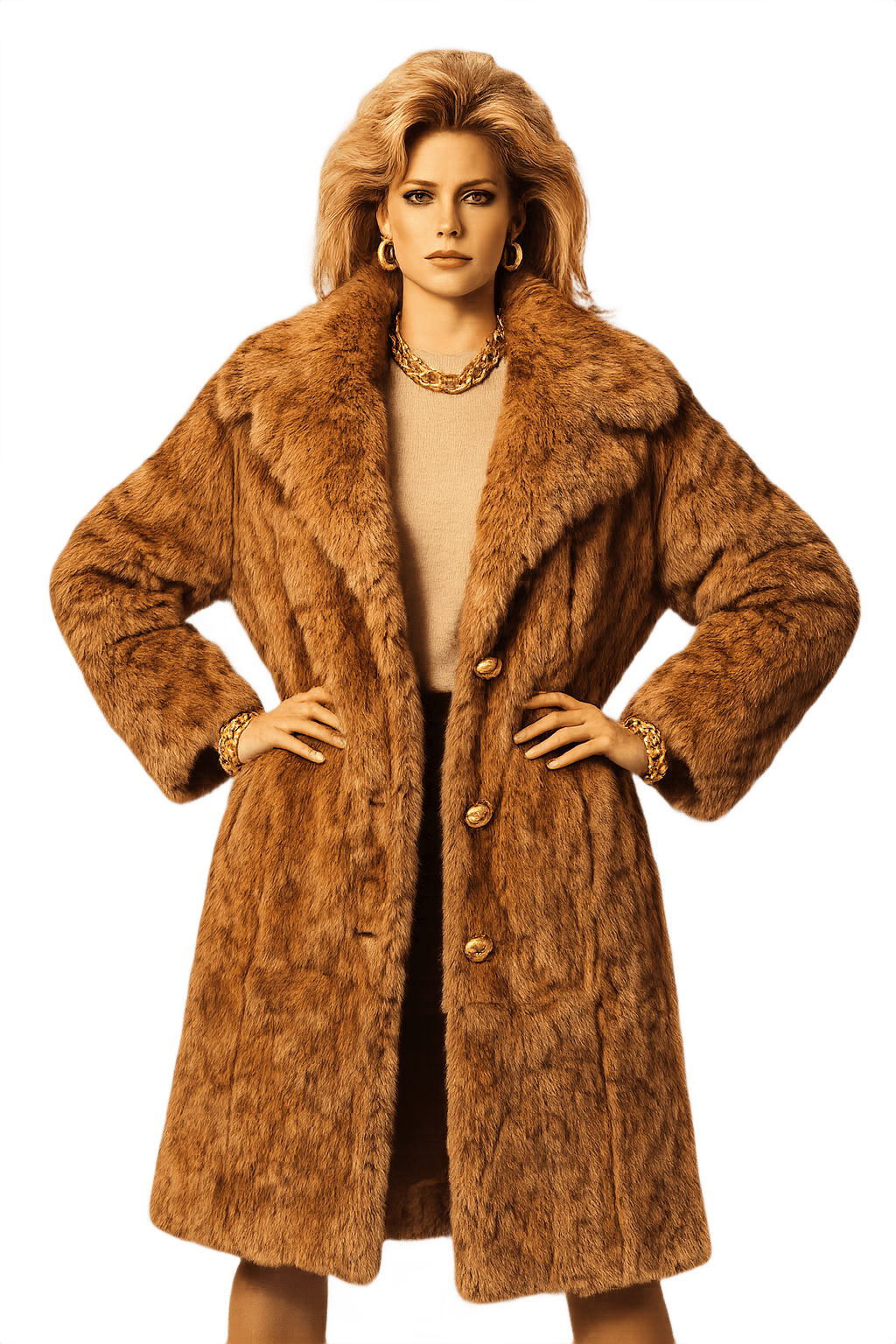80s Womens Faux Fur Coat - Double-Breasted Style - Model