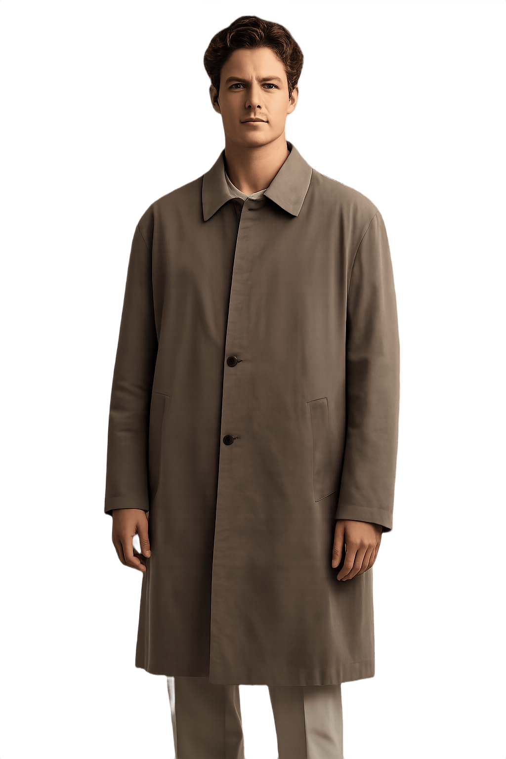 Classic 60s Men's Taupe Coat with Pockets - Model