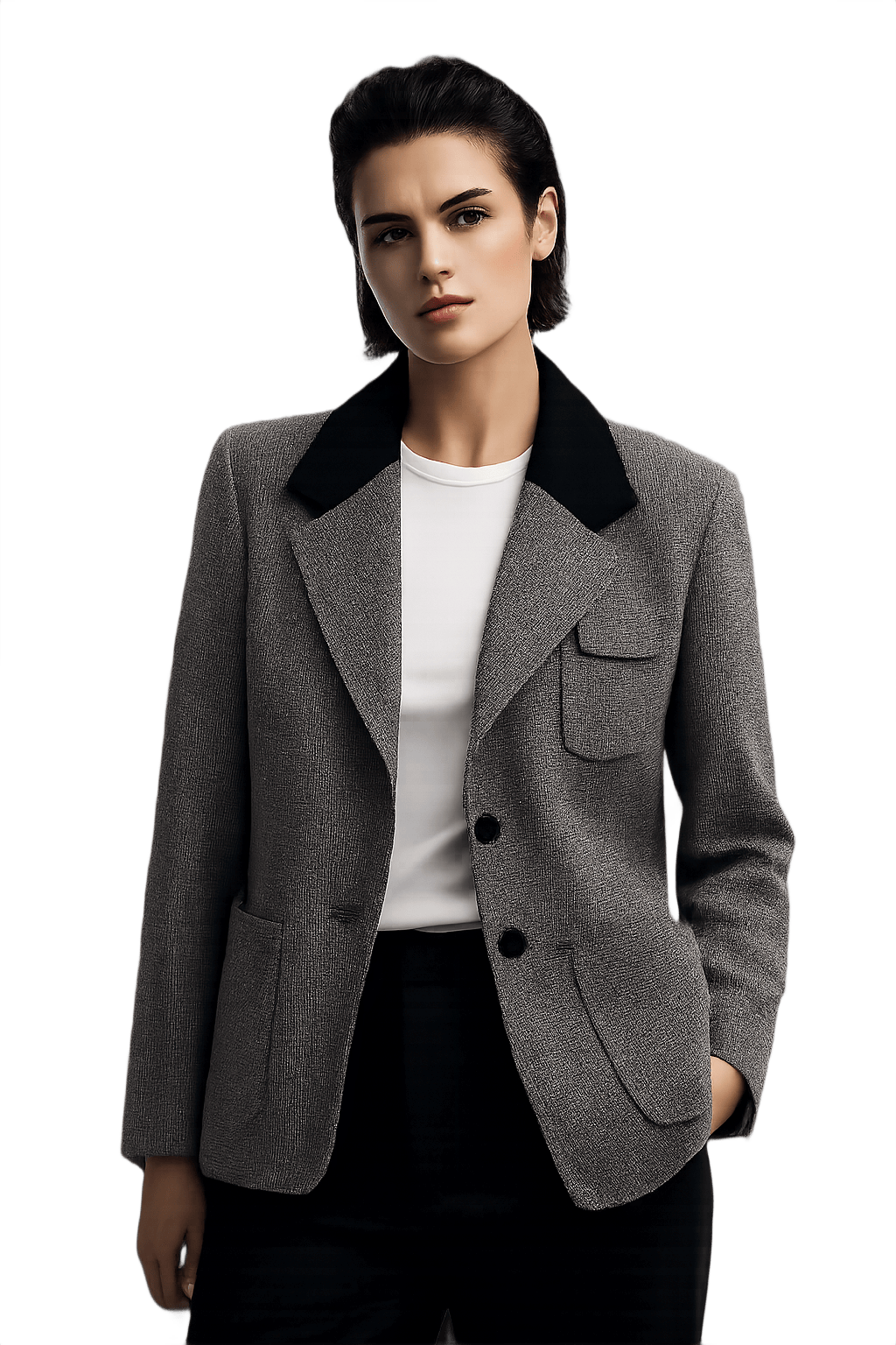 90s Unisex Houndstooth Jacket with Button Closure - Model