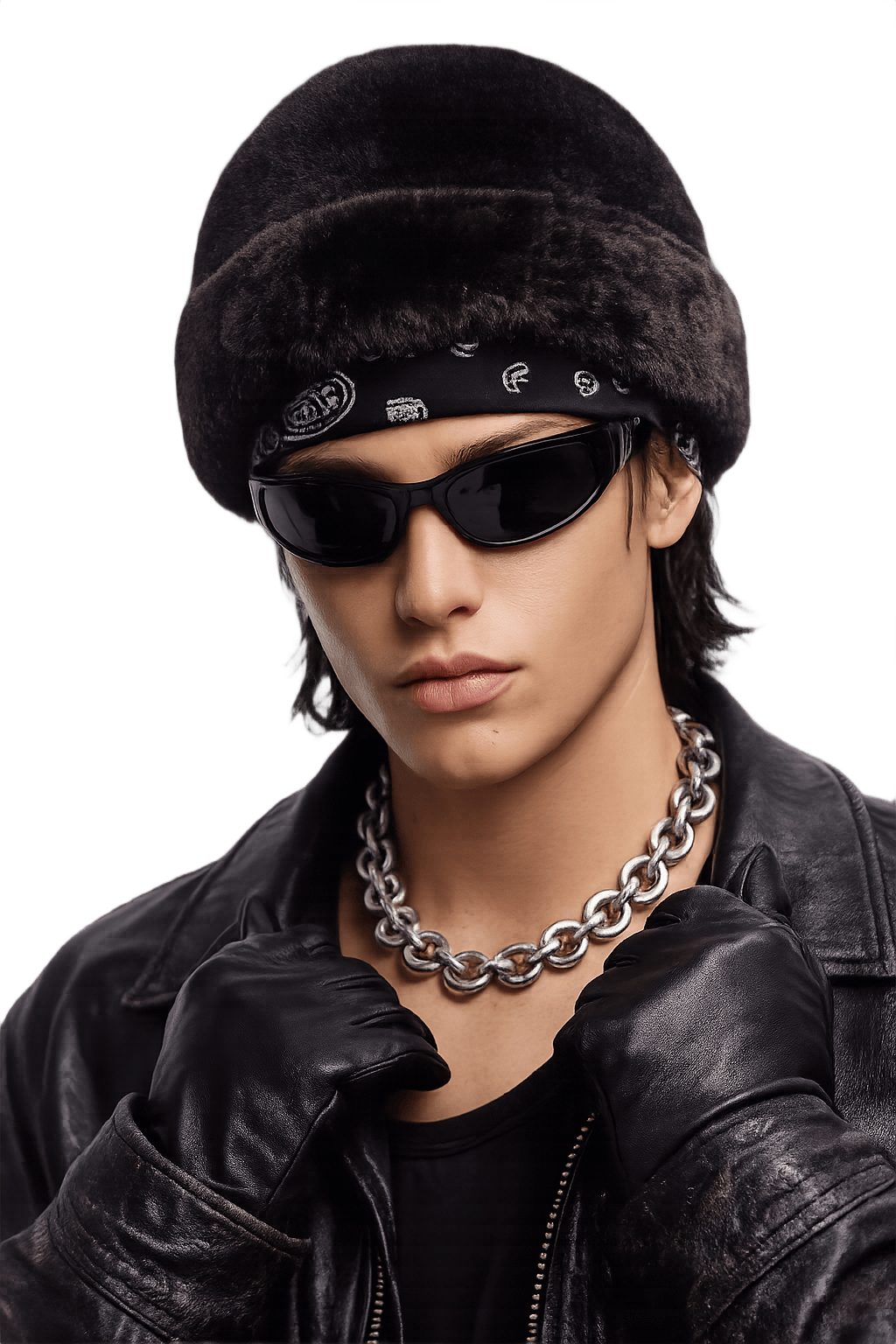 90s Unisex Black Faux Fur Hat - Model