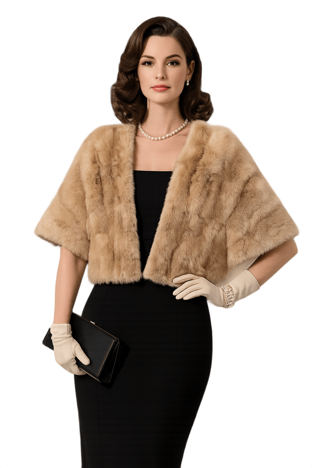 Mid-Century Vintage Fur Coat - Soft Tan Luxury - Model