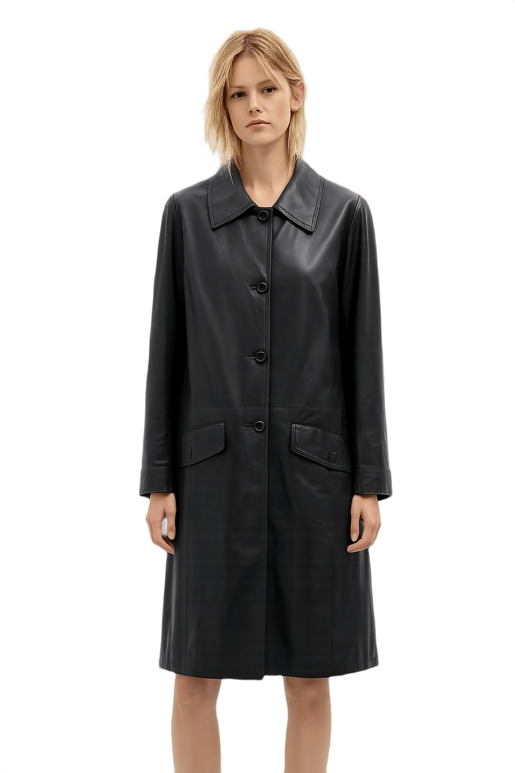 Unisex Leather Coat - Classic Design Features - Model