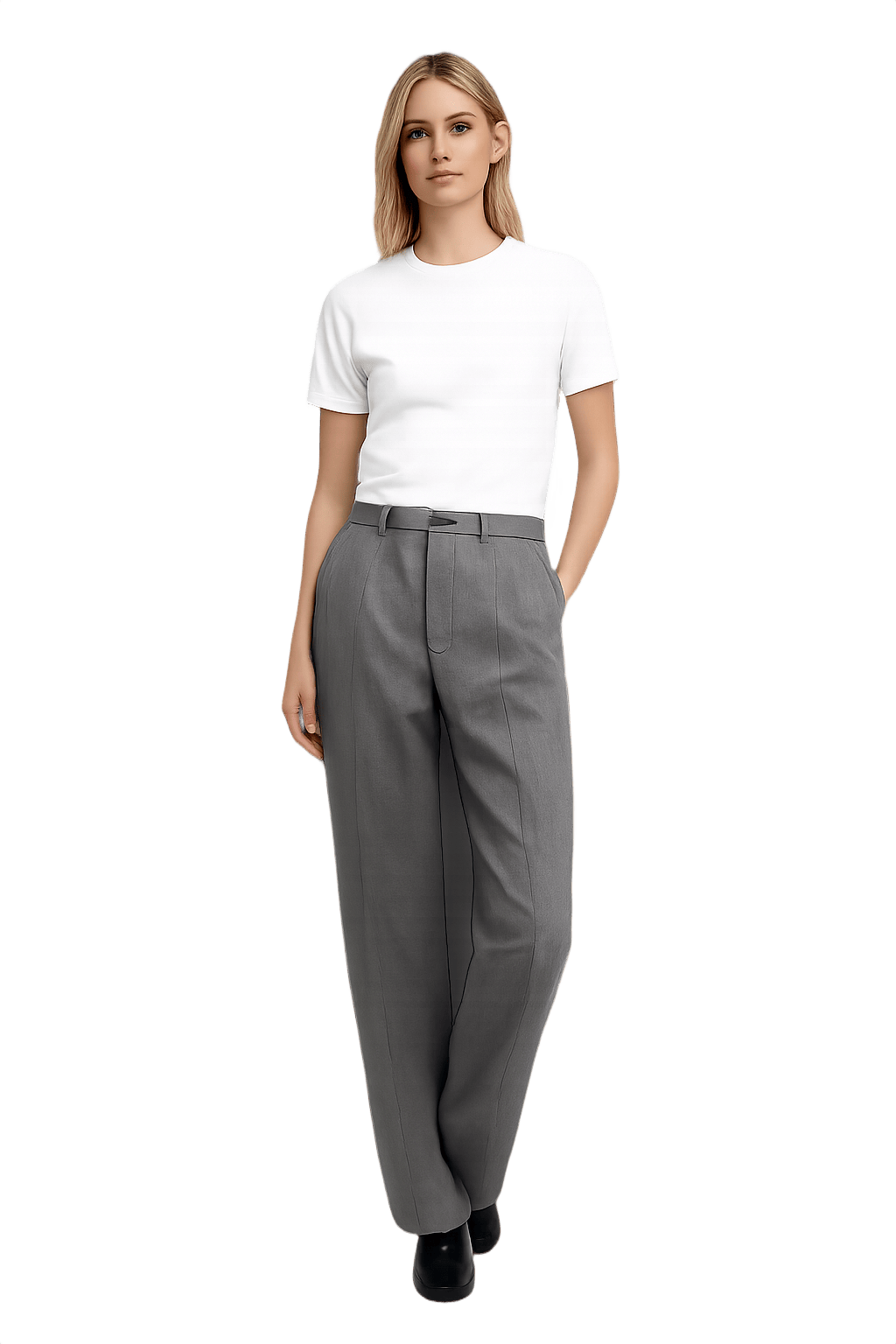 90s Tailored Gray Herringbone Trousers - Model