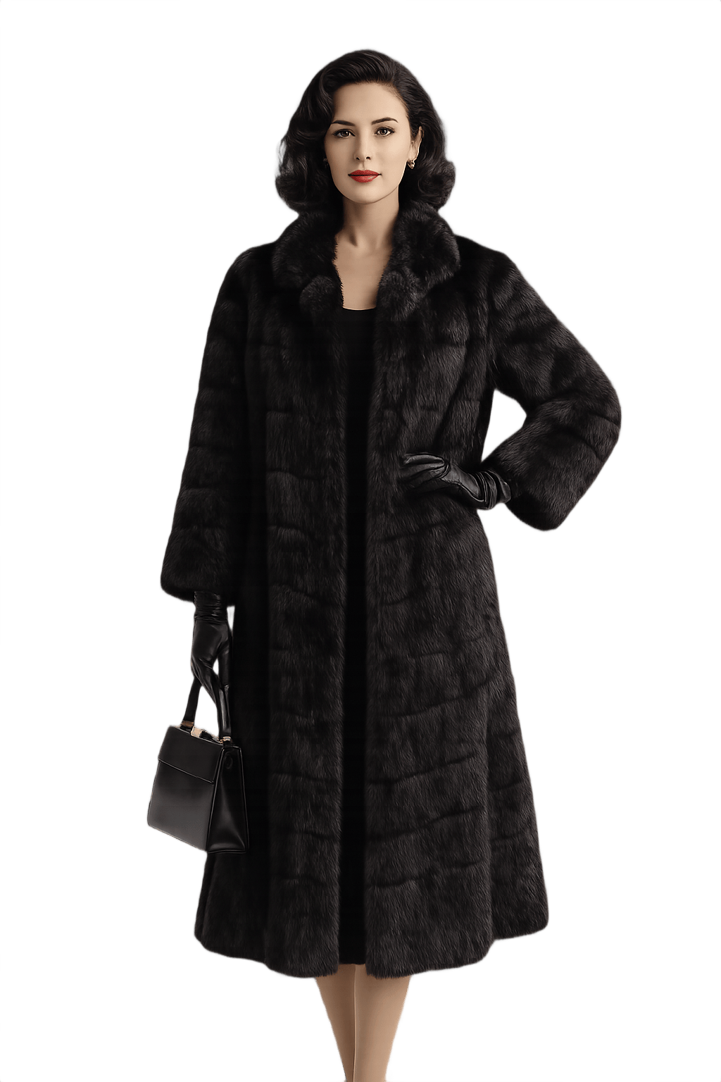 Luxurious Mid-Century Women's Fur Coat in Deep - Model
