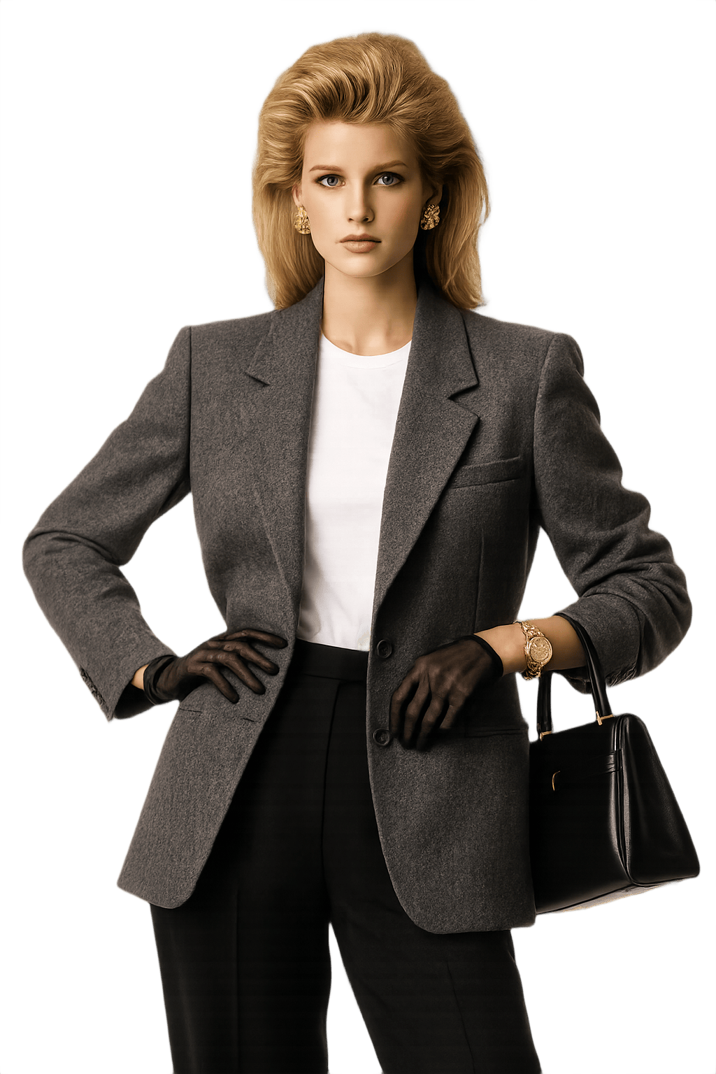 80s Women's Gray Wool Blazer - Classic Power Suit - Model