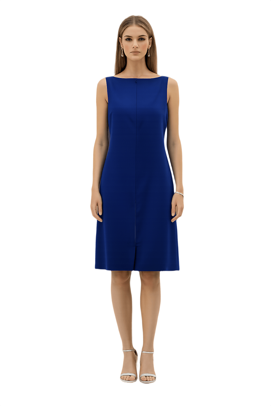 90s Royal Blue Silk Dress - Size 10 - Model