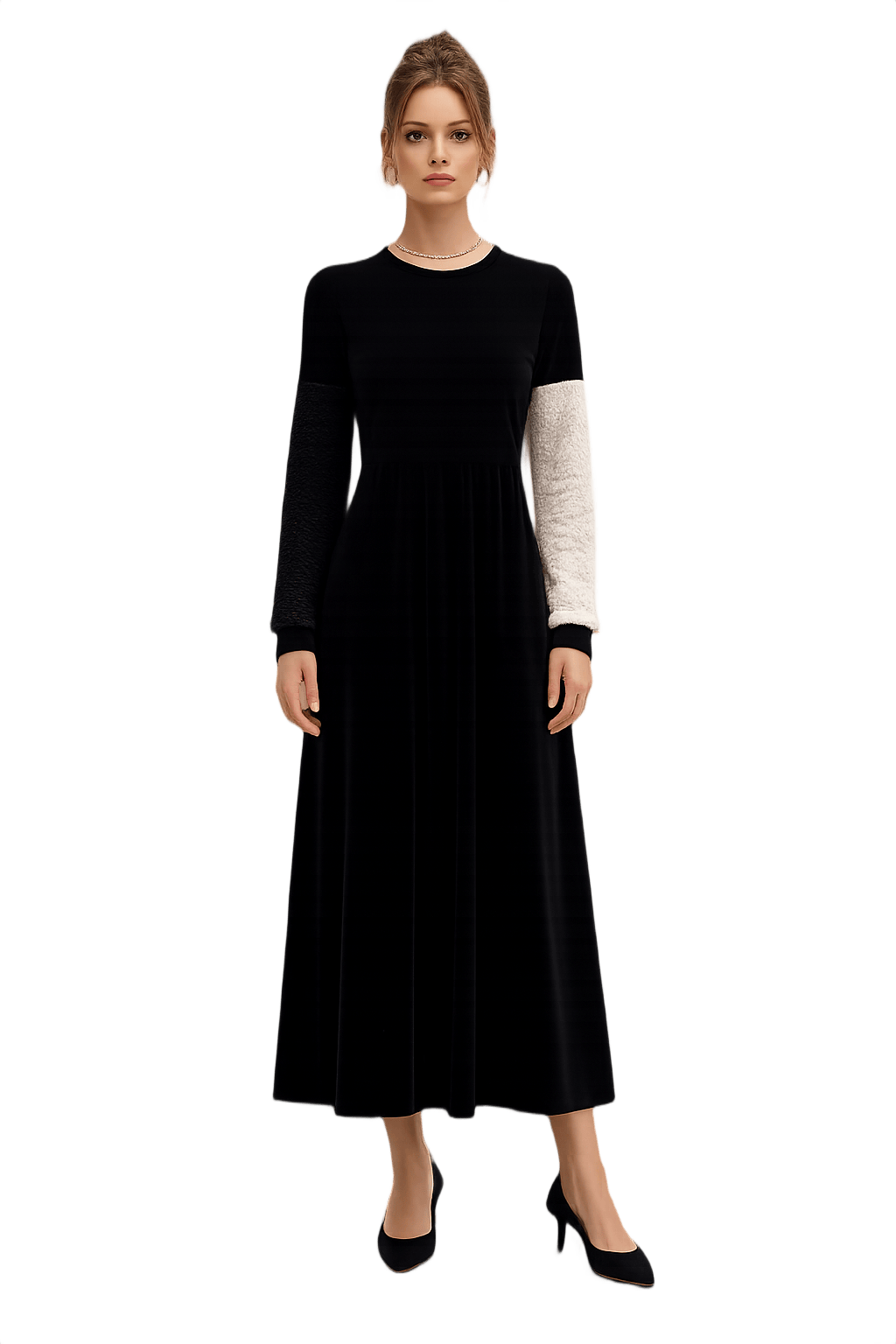 90s Velvet Maxi Dress with Color-Blocking - Model