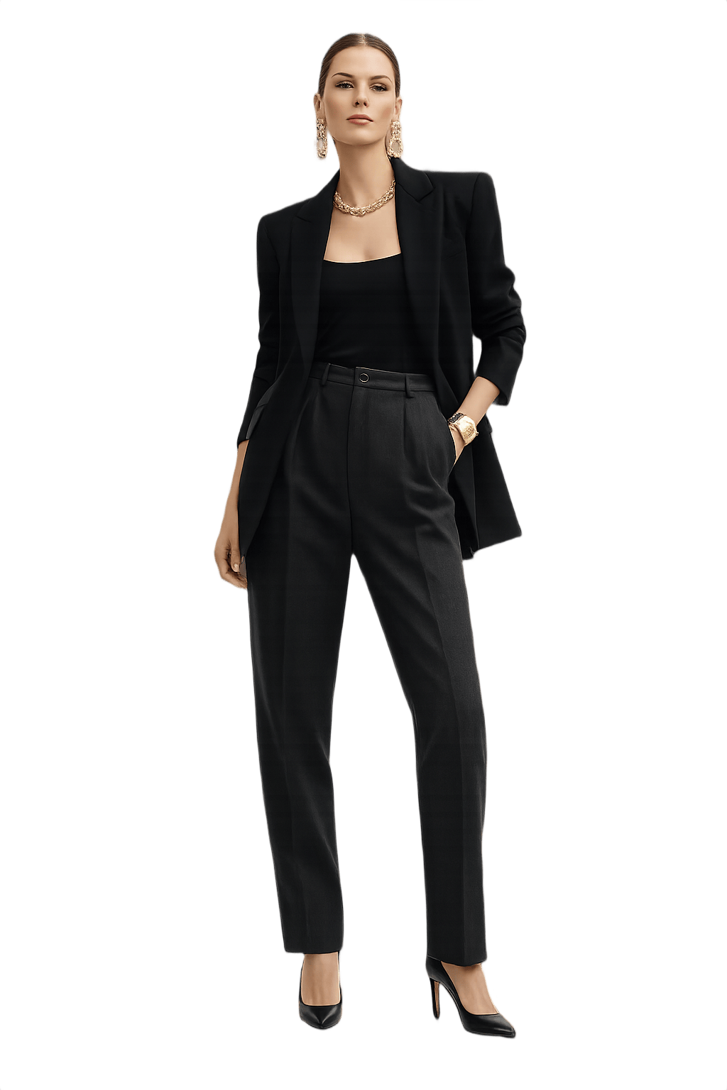 80s High-Waisted Wool Blend Pants - Model