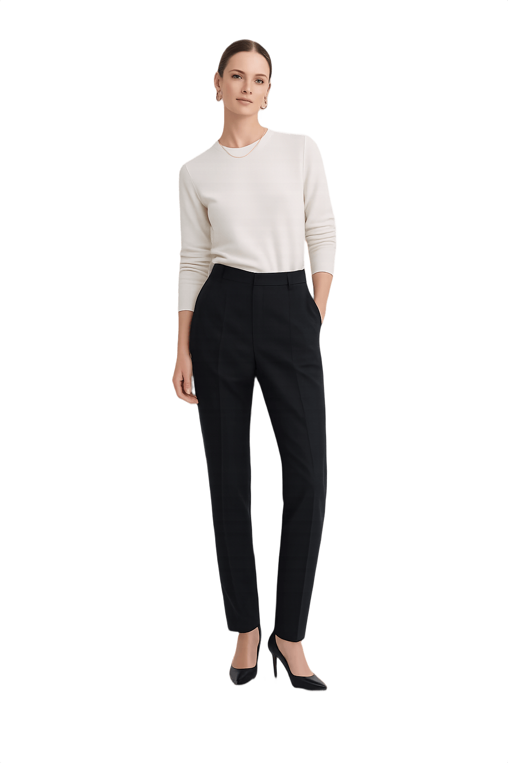 90s Tapered Black Pants - Linen-Rayon Blend - Model