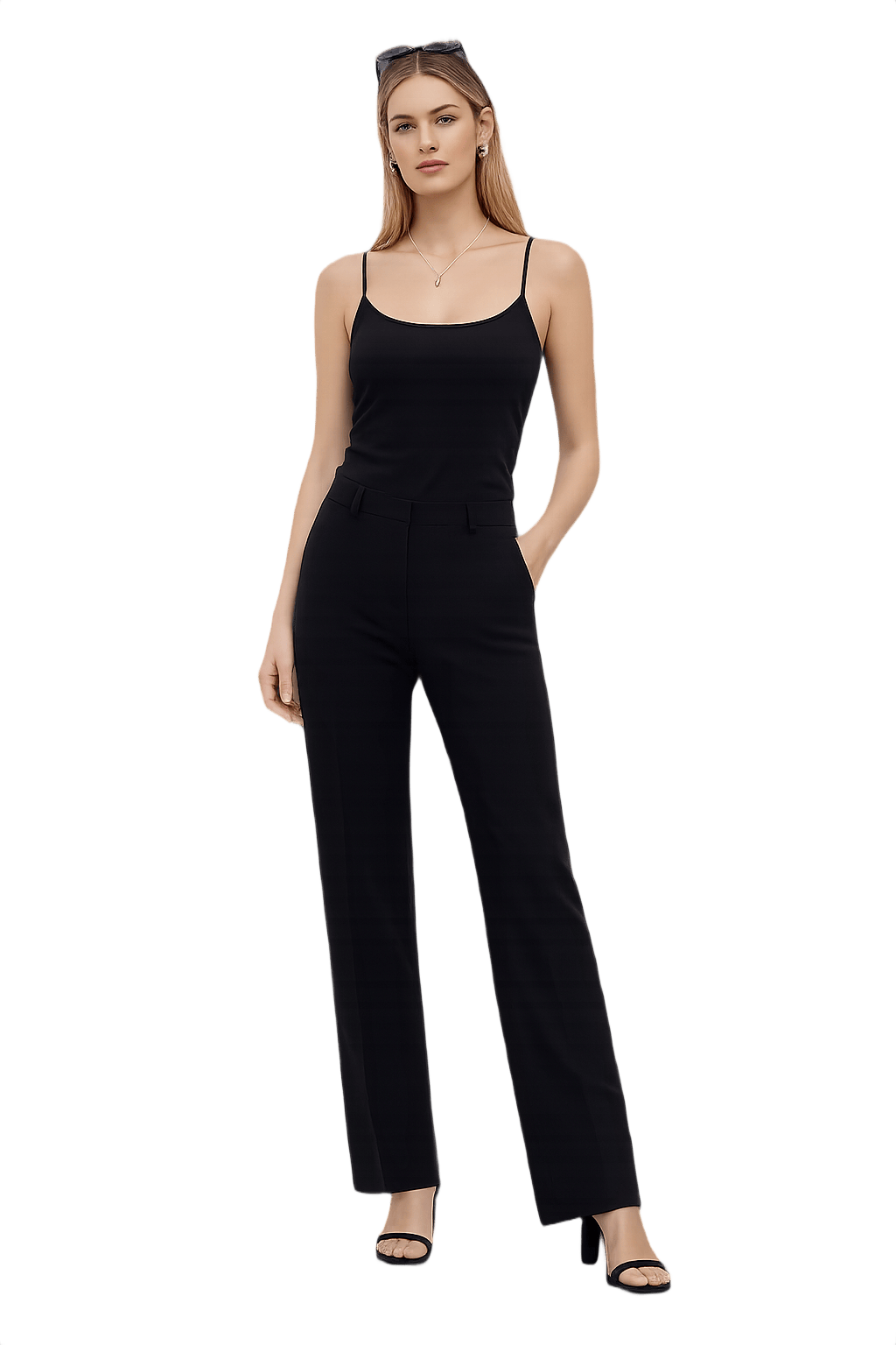90s Women's Black Tailored Wool Pants - Model