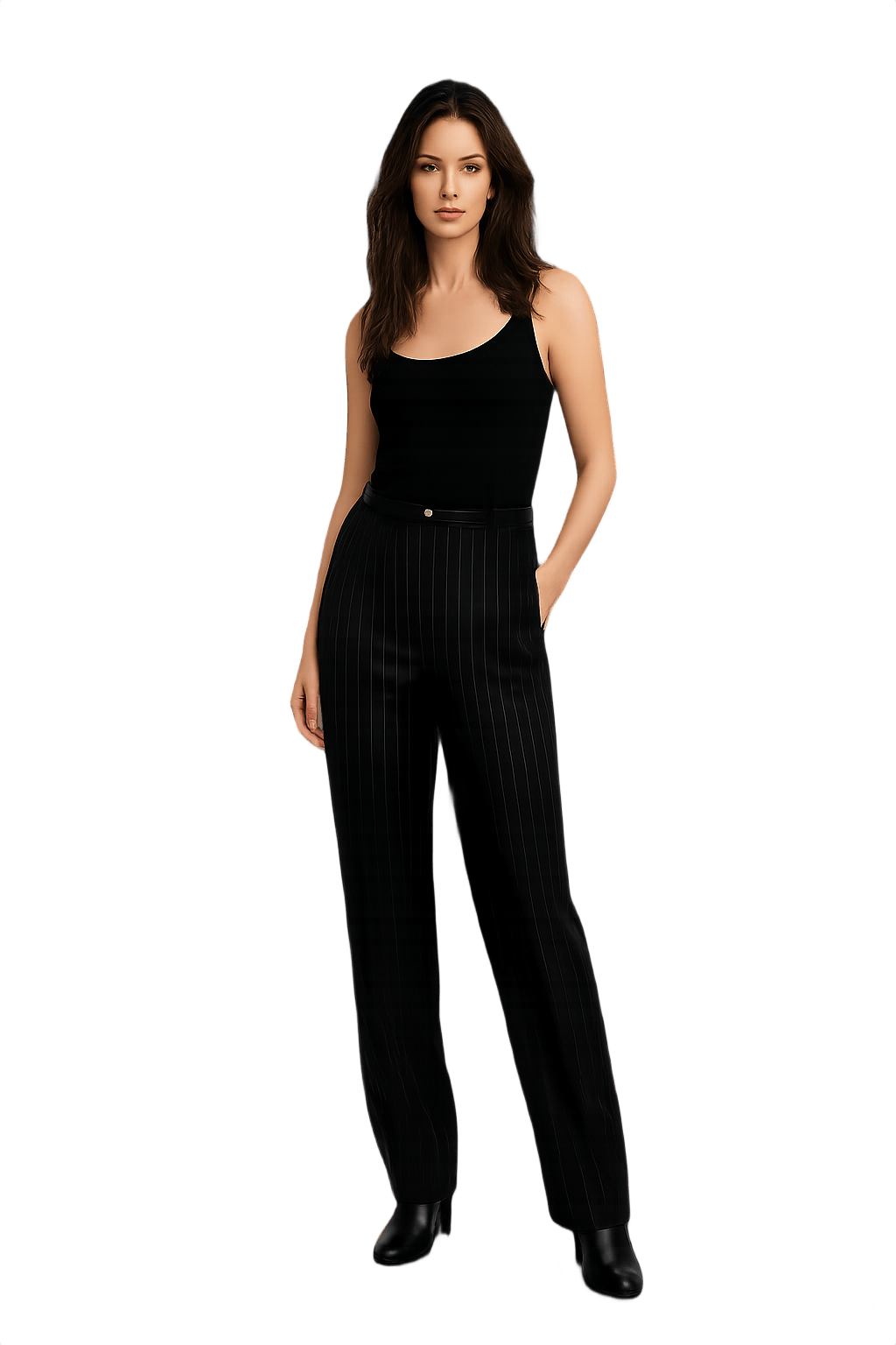 80s Mens Pinstripe High-Waisted Pants - Model