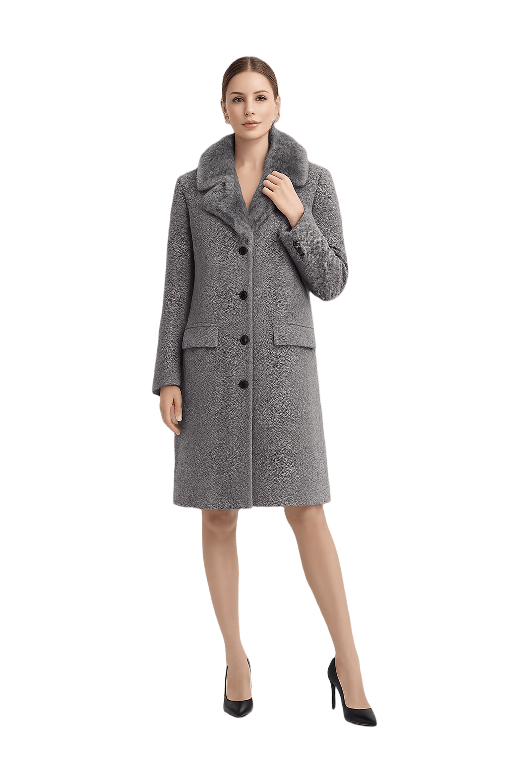 Vintage Women's Coat with Herringbone Pattern & - Model