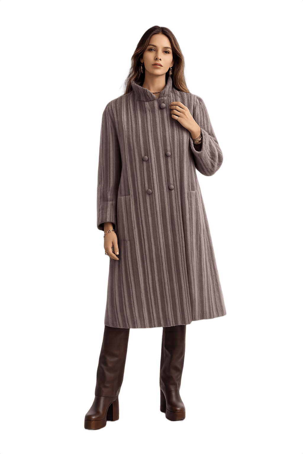 70s Women's Double-Breasted Striped Coat - Model