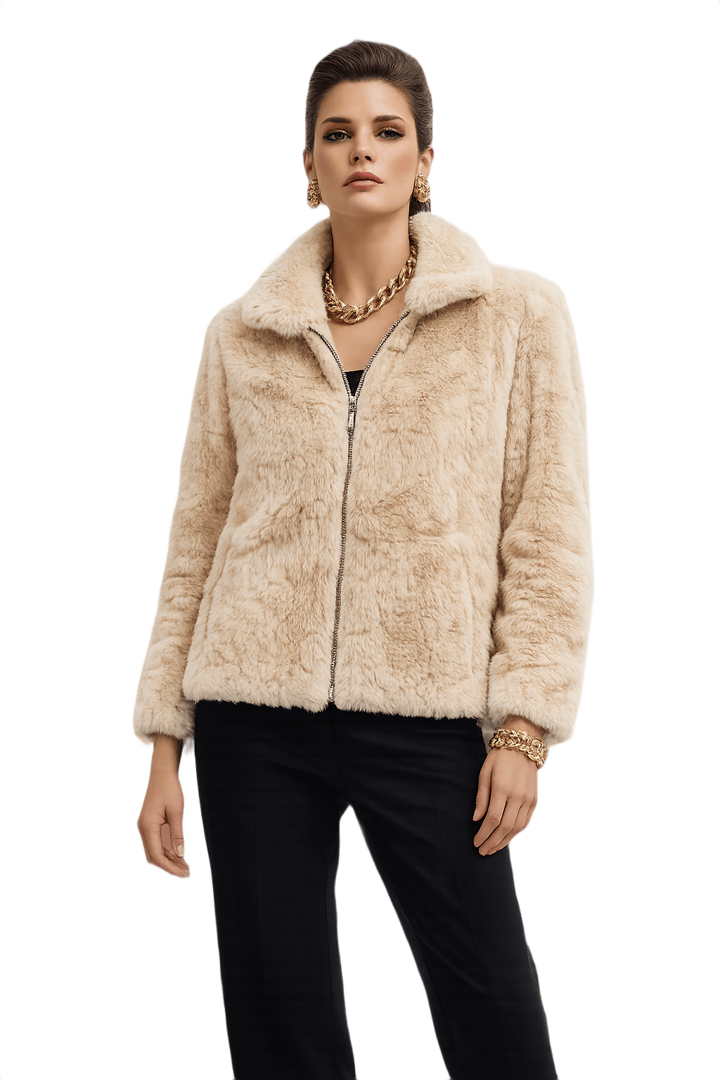 80s Women's Faux Fur Jacket - Structured Power - Model