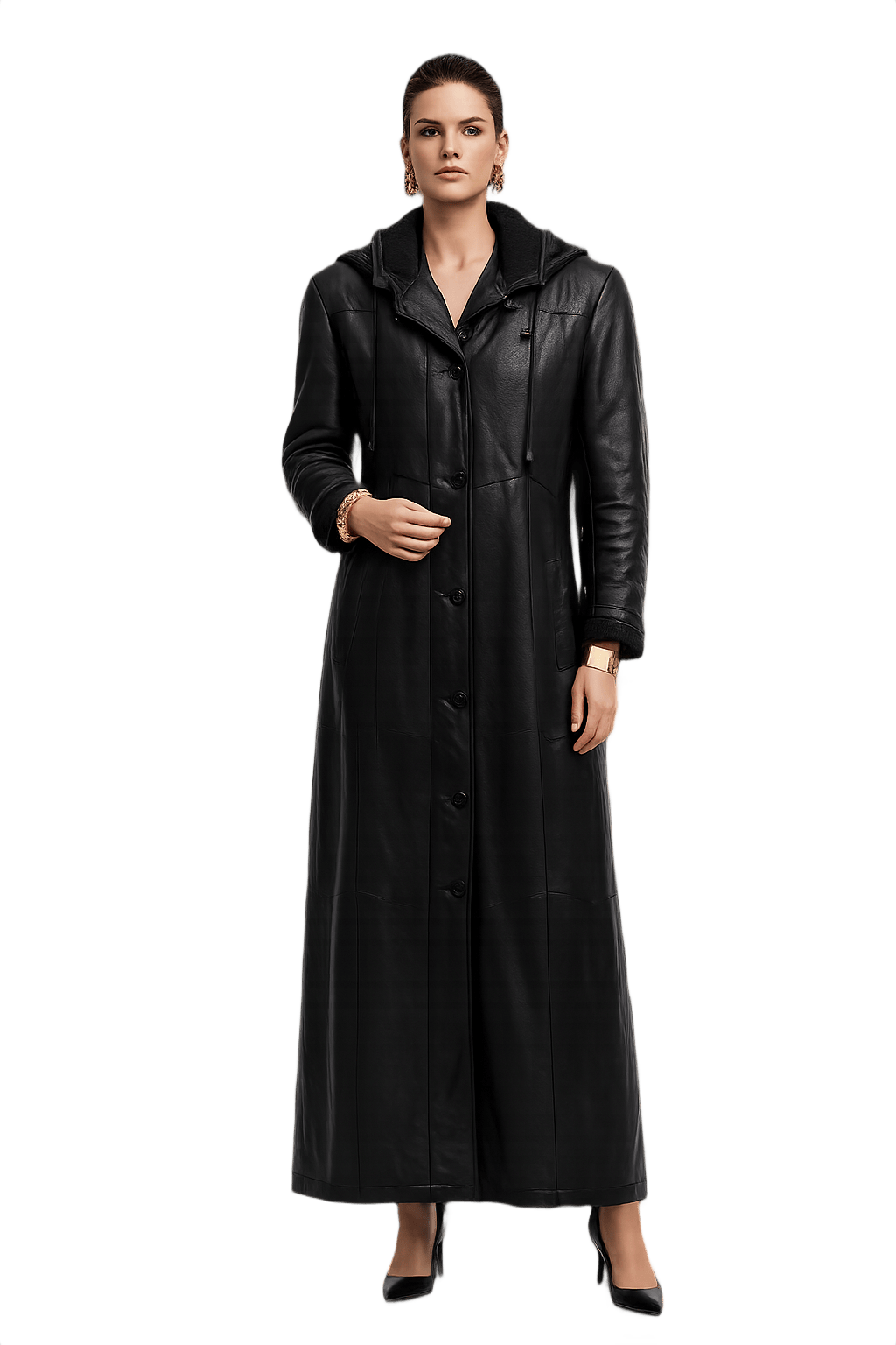 80s Unisex Leather Coat with Faux Fur Lining - Model