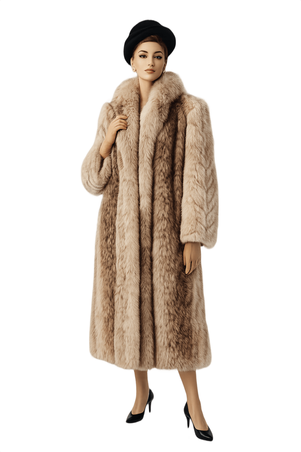 Mid-Century Women's Luxurious Fur Coat - Model