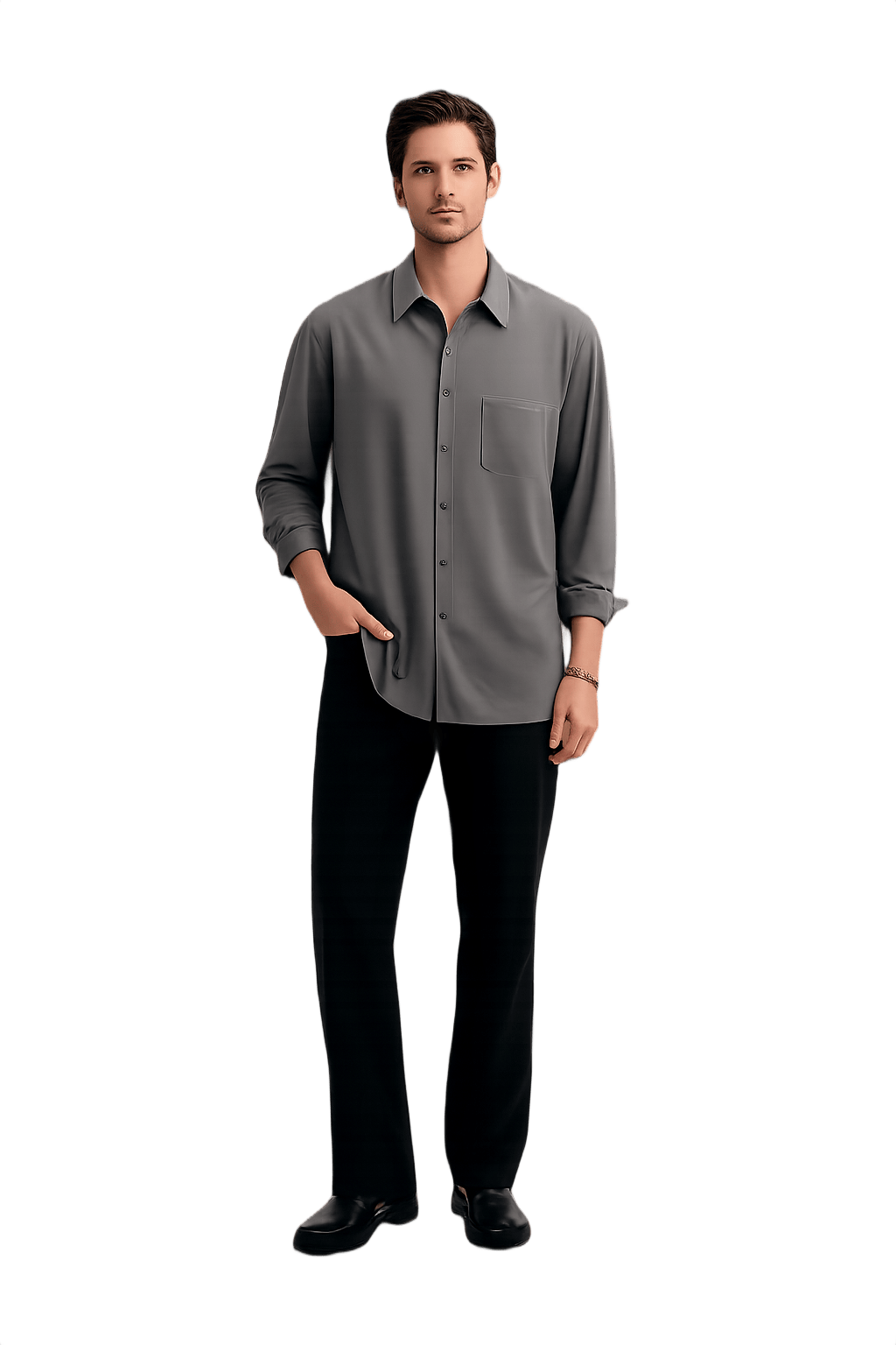 90s Button-Down Shirt in Gray - Model