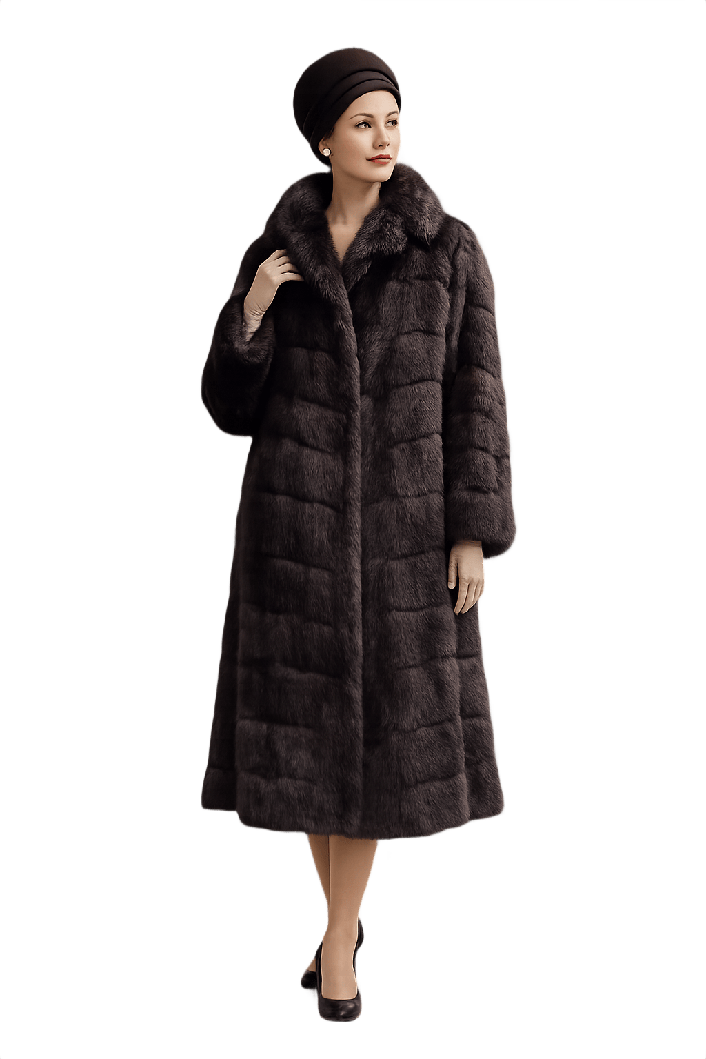 Mid-Century Women's Vintage Fur Coat with Padded - Model
