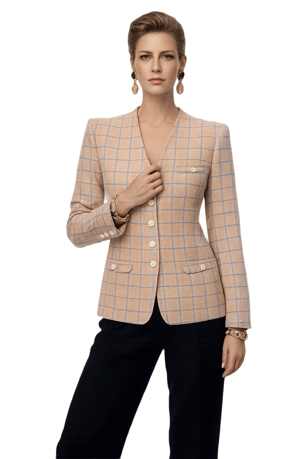 80s Womens Blazer - Peach Plaid Power Suit - Model