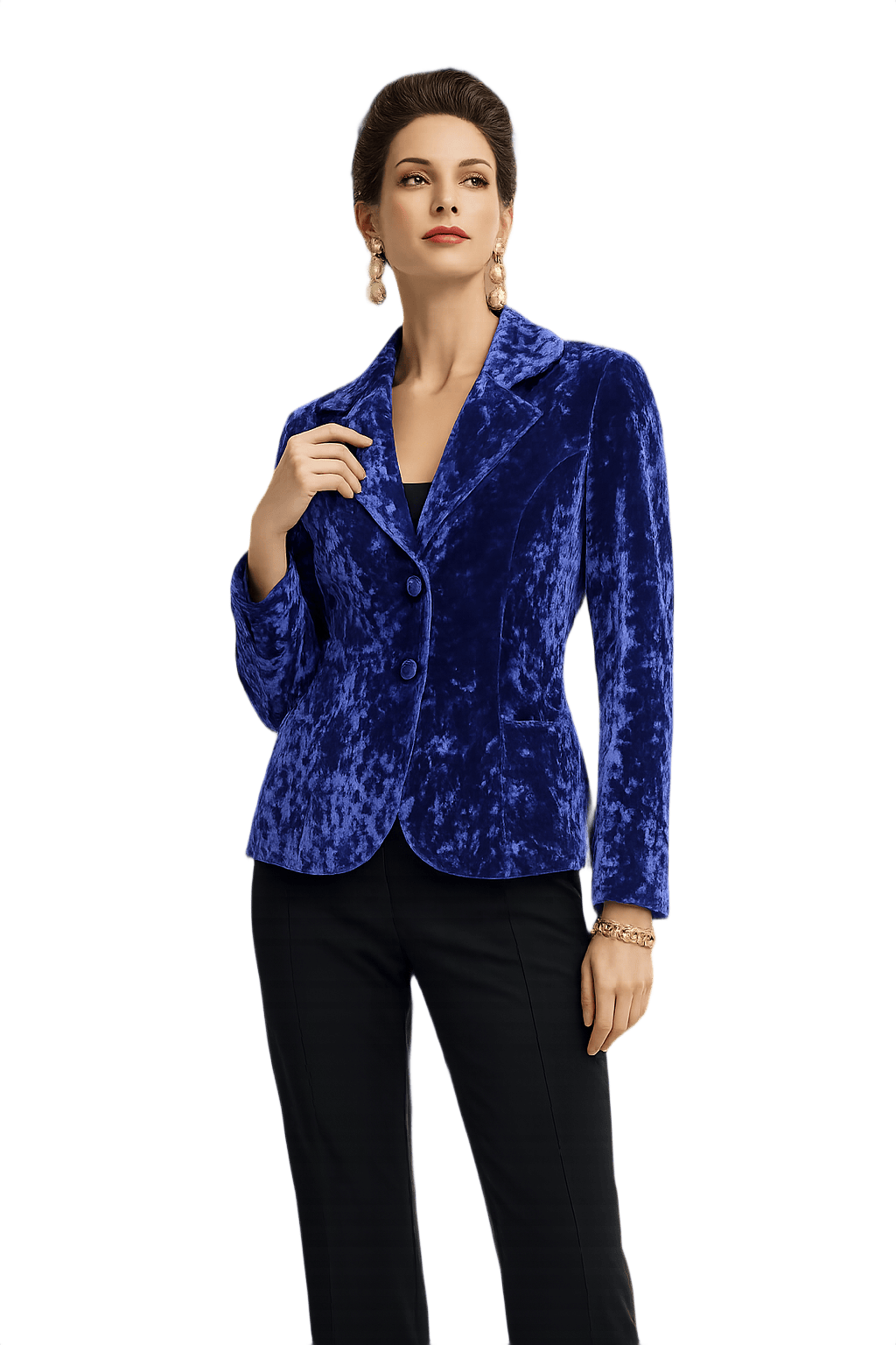 80s Structured Velvet Blazer - Blue - Model