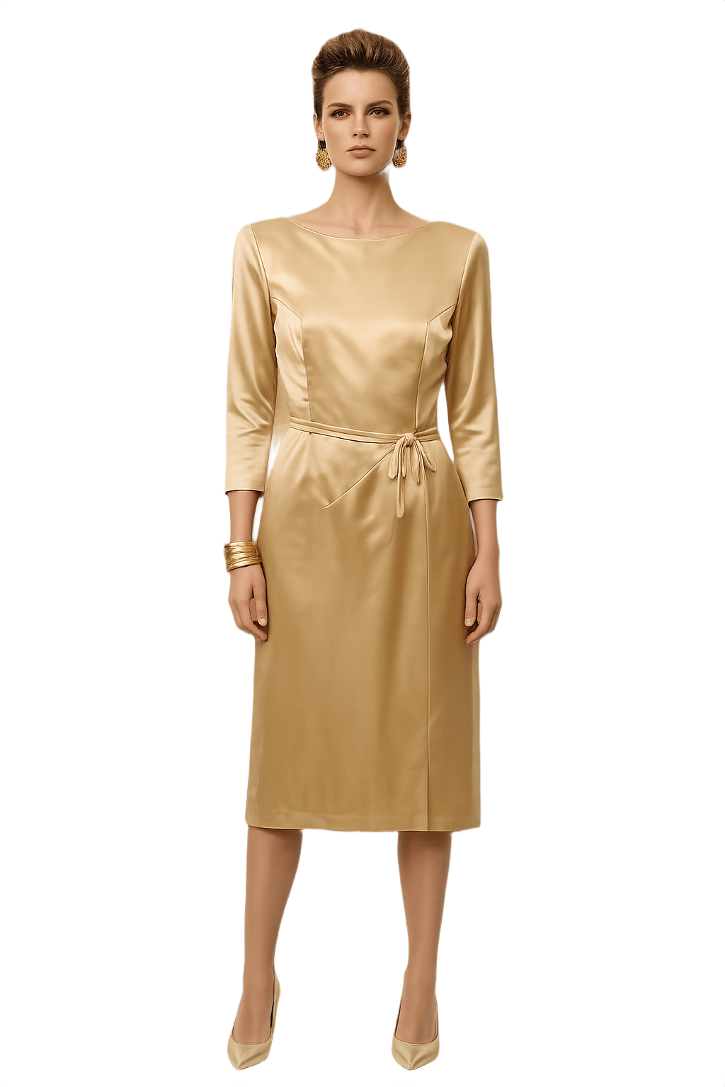 80s Gold Fitted Power Dress - Model