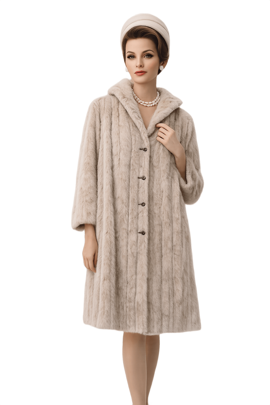 Mid-Century Hooded Faux Fur Coat - Women's - Model