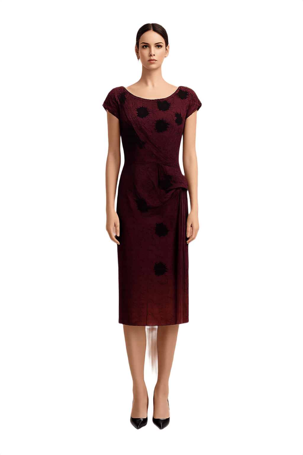 90s Burgundy Beaded Wrap Dress - Model