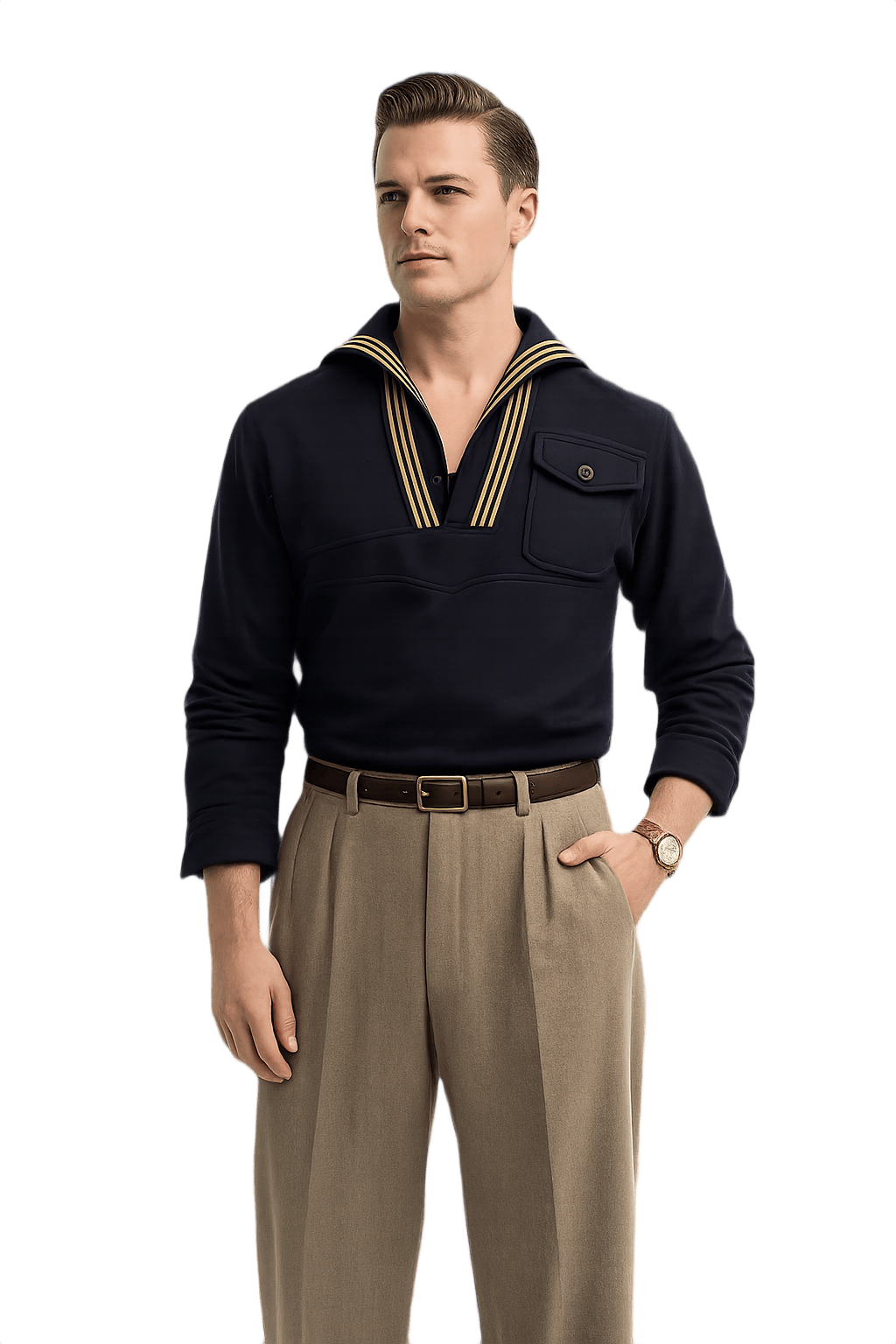 40s Military Navy Blue Sailor Shirt - Model