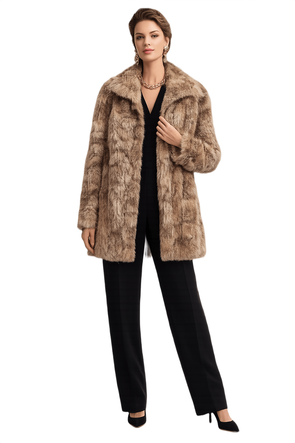 80s Faux Fur Coat - Jet Set Elegance - Model