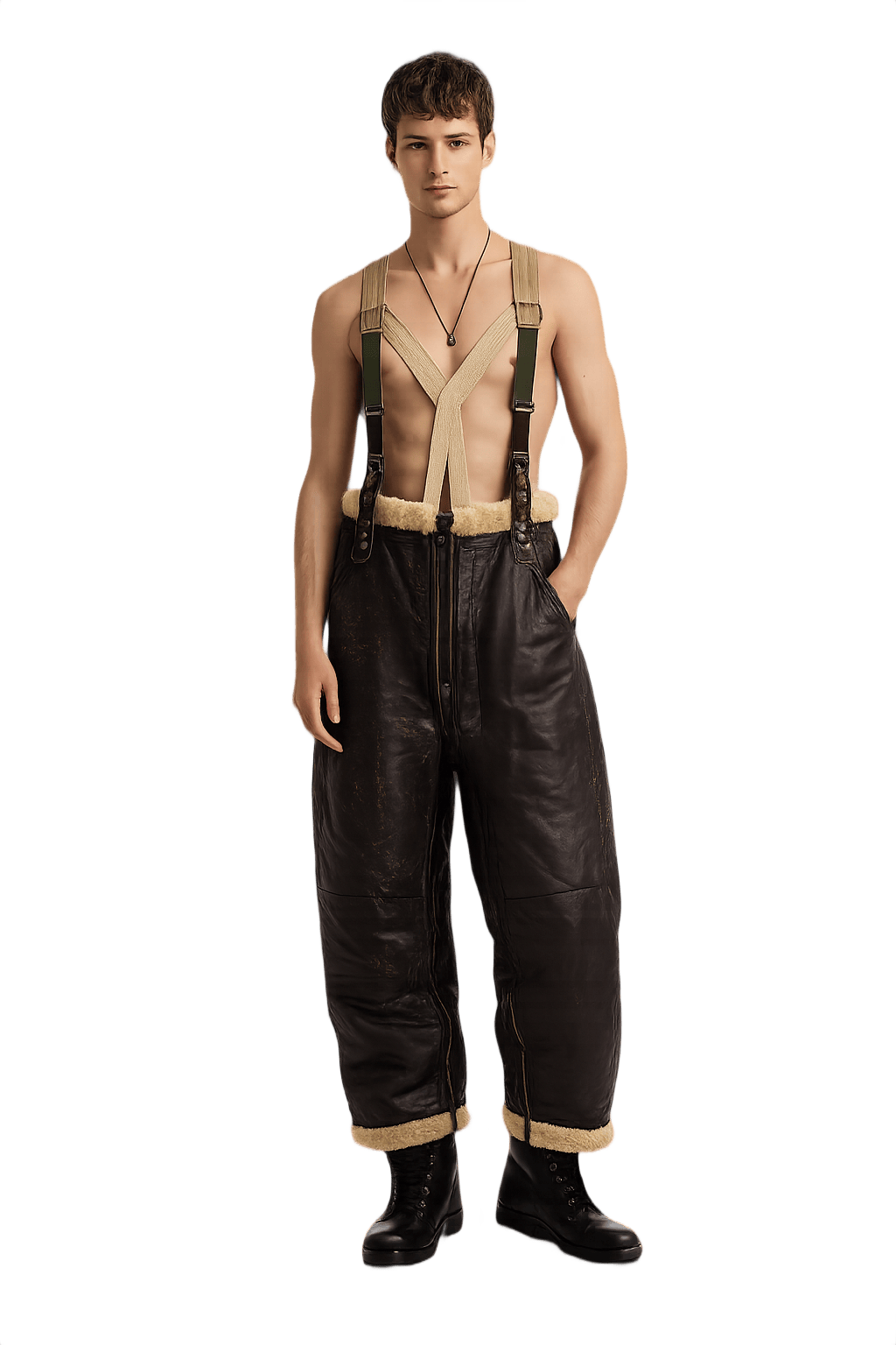 Minimalist 90s Textured Leather Pants - Model