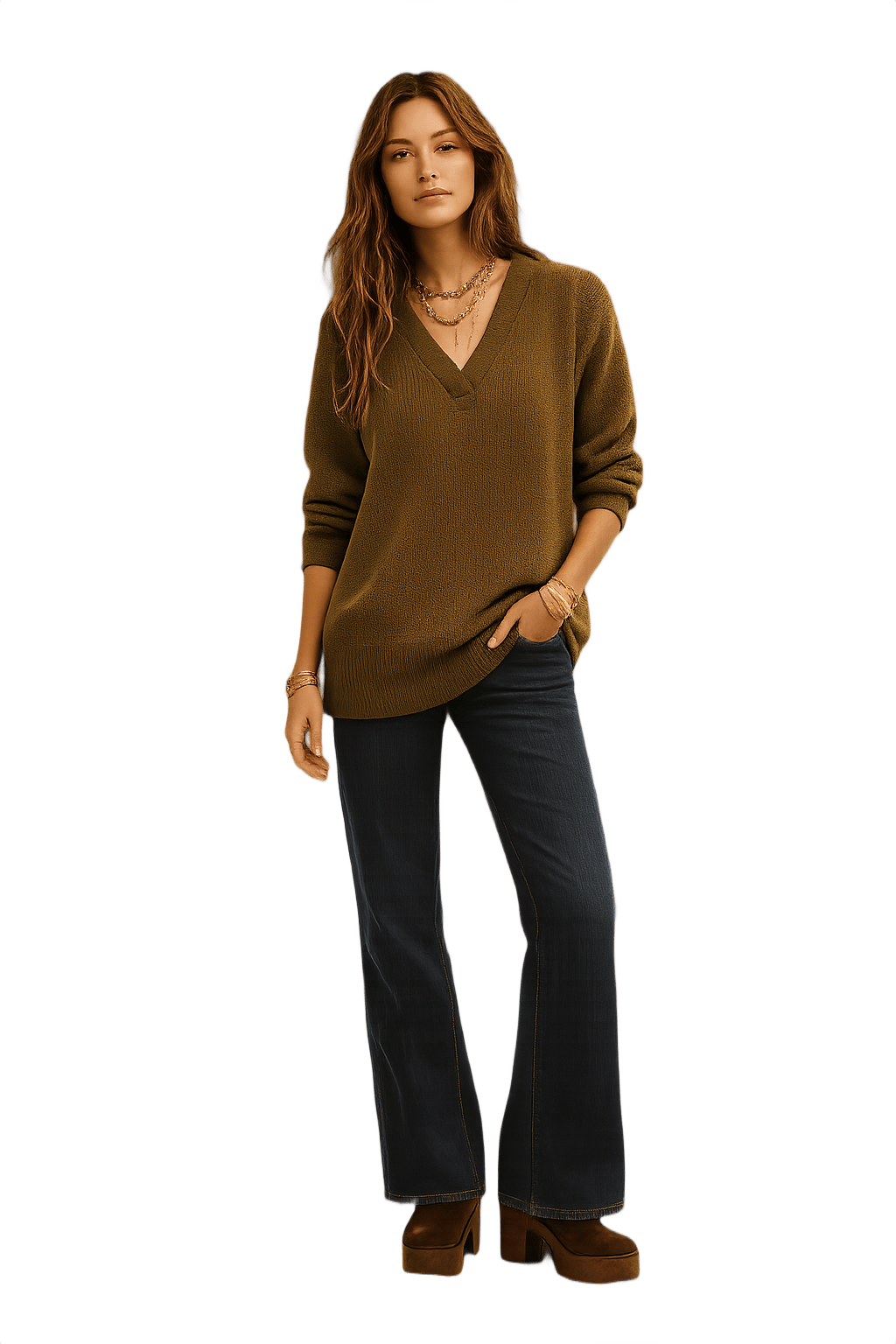 70s Boho Unisex Sweater with Ribbed Texture - Model