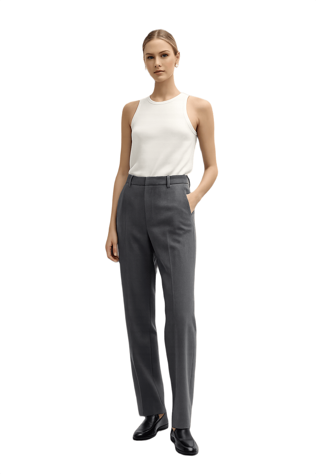 90s High-Rise Gray Trousers - Model