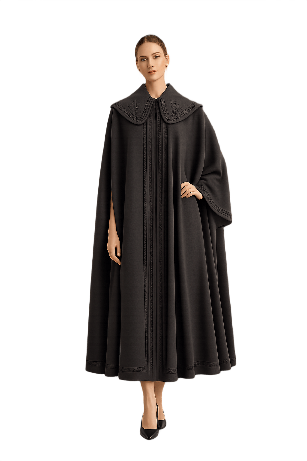 90s Runway-Inspired Cape with Embroidered Details - Model