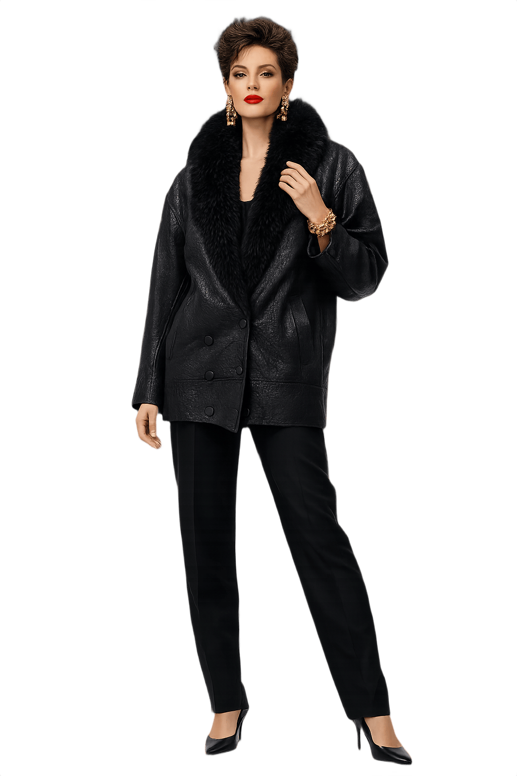 80s Disco Blazer with Faux Fur Collar - Model