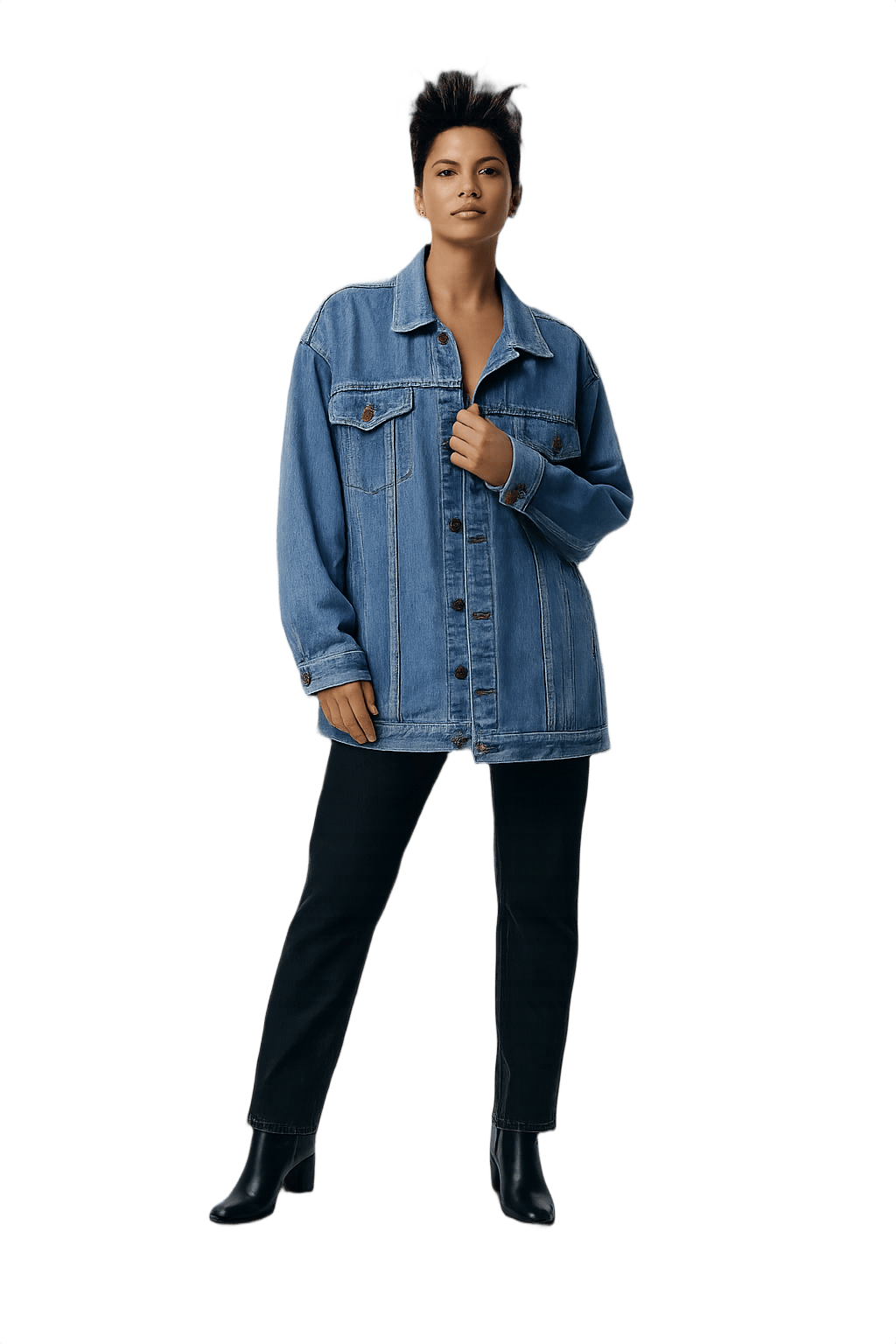 90s Unisex Light Blue Oversized Denim Jacket - Model