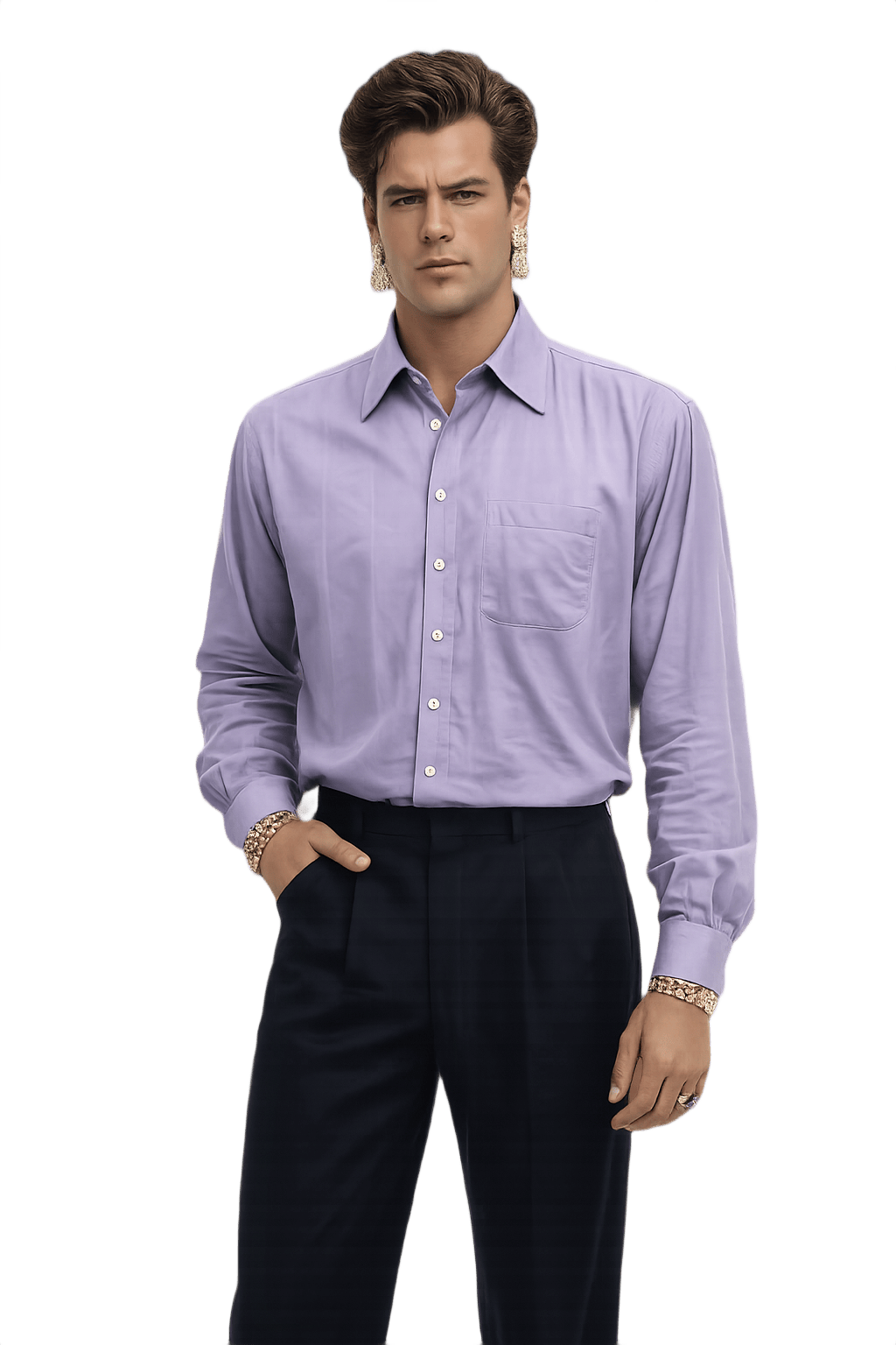 80s Lavender Textured Button-Up Shirt - Model