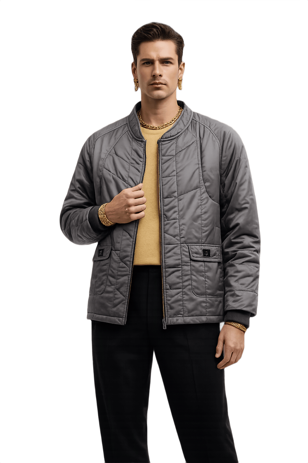 80s Quilted Jacket - Metallic Finish - Unisex - Model