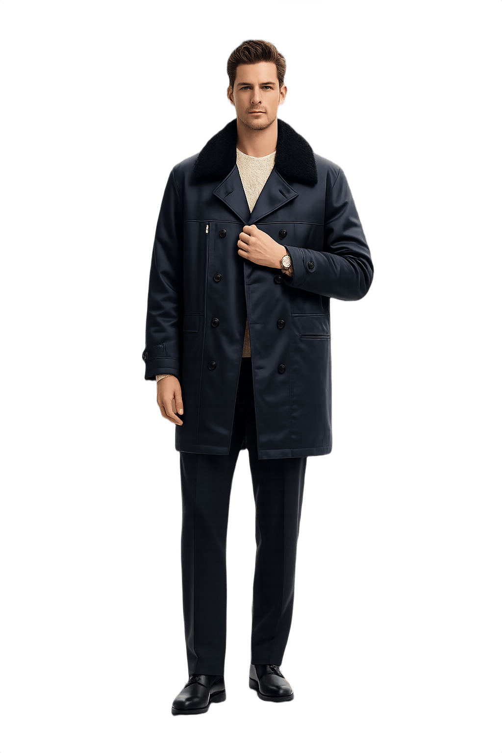 Navy Blue Double-Breasted Jacket - Model